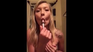 Teen Babe Sucking on Toy and Teasing Nipples.