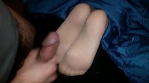 Cumshot on Pantyhose Soles 2 - another Multiple Cum in a Row Huge Load