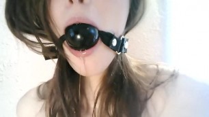 Bound Girl with Ball Gag Gets Messy