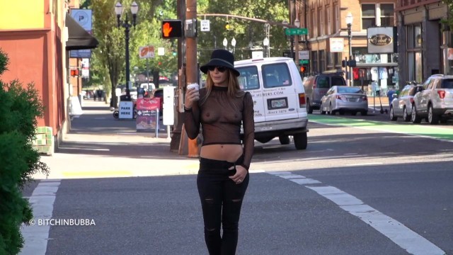 Slutty Teen Wears a see through Top in Public!