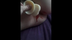19yr old Gets Fucked with Dildo while on Period