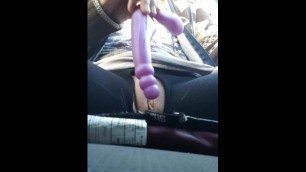 Fucking a Dildo to Orgasm while Driving a Car in Public!