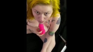 Yellow Haired Slut Fucks Pussy with Dildo