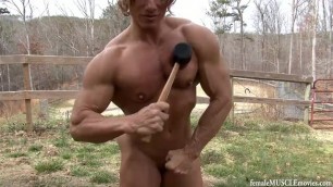Flexing Nude Muscle Hammer