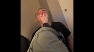 Footboy Can’t Handle Licking his own Cum up