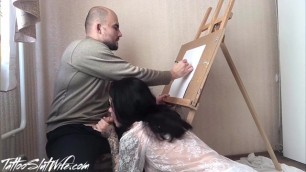 Model Deep Sucking Dick Painter while he Draws her