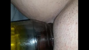 Long Yellow Piss in Jar after Orgasm