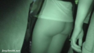 Jeny Smith goes in a Club with Simless Transparent Leggings. Teasing a Stranger in Public Place